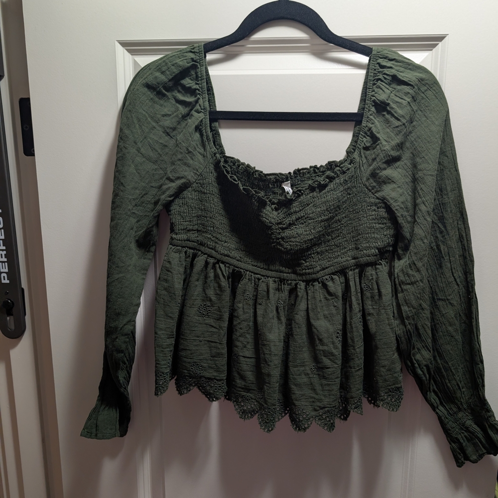 American Eagle Outfitters Dark Green Lace Blouse